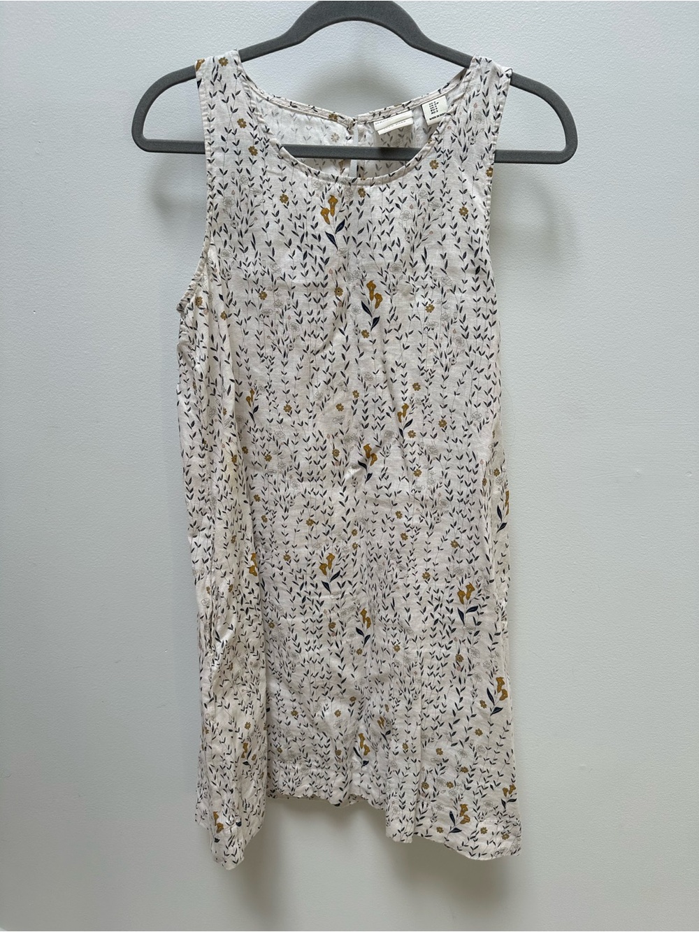 100% Linen Sleeveless Cream Floral-Print Mini Dress
